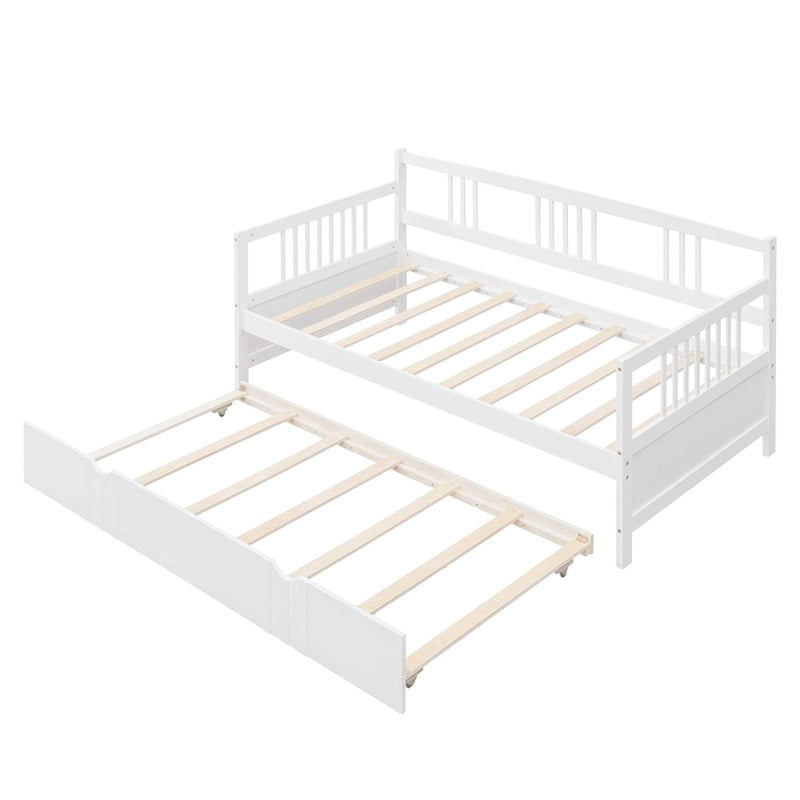 Lit de repos en pin avec lit gigogne, tête et pied de lit