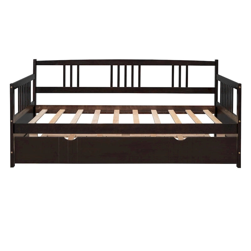 Lit de repos en pin avec lit gigogne, tête et pied de lit