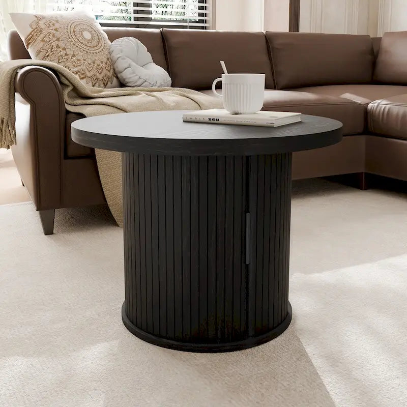 Table basse ronde Tambour Design avec étagère de rangement
