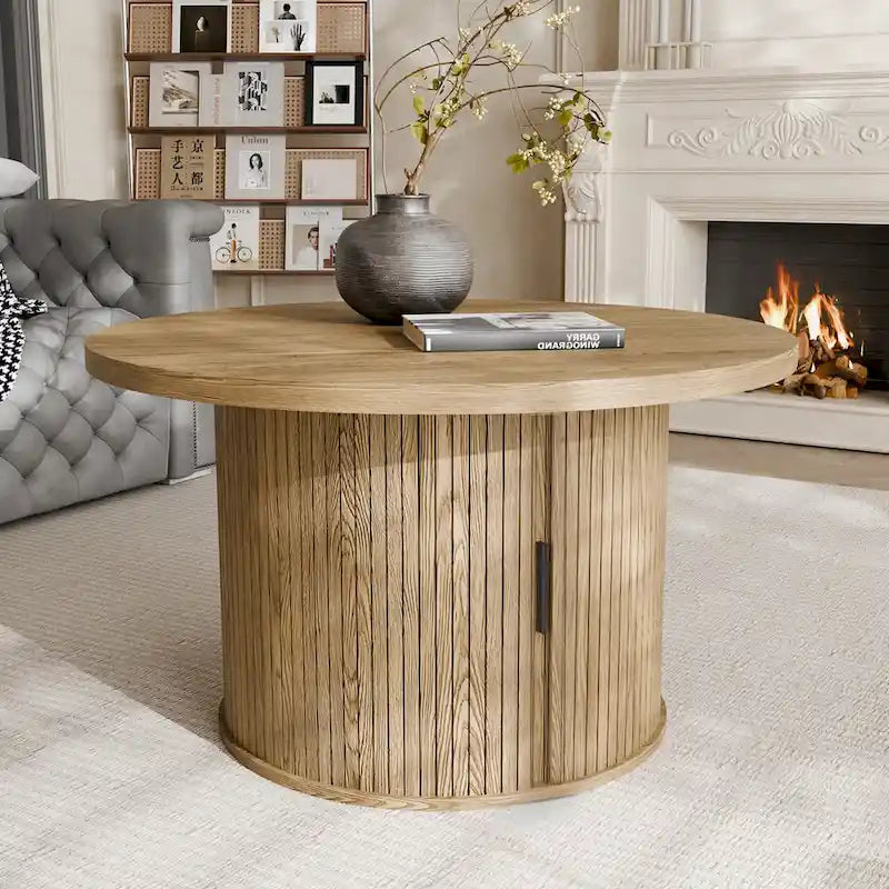 Table basse ronde Tambour Design avec étagère de rangement