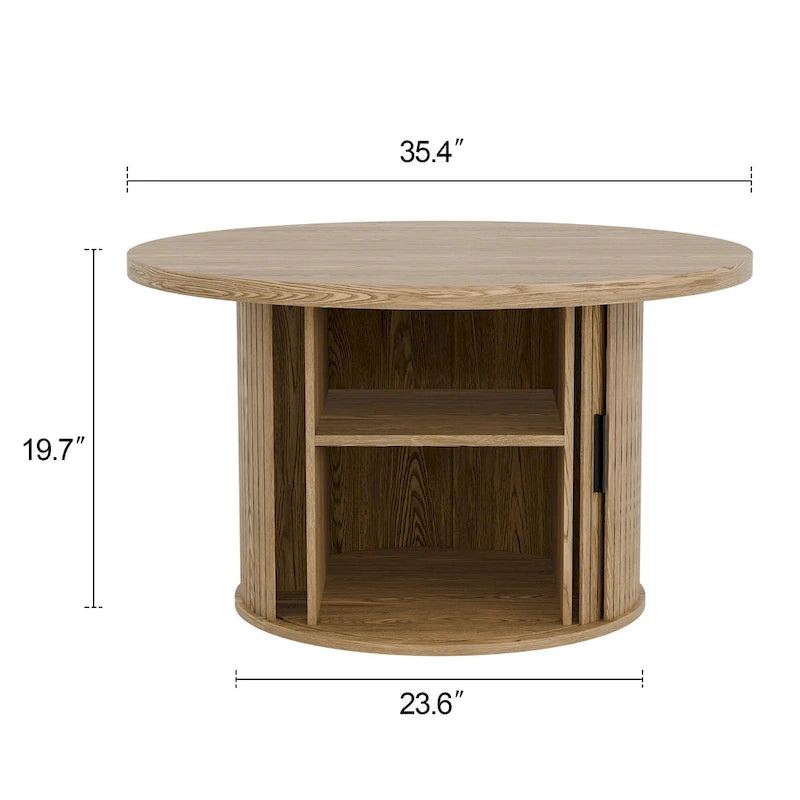 Table basse ronde Tambour Design avec étagère de rangement