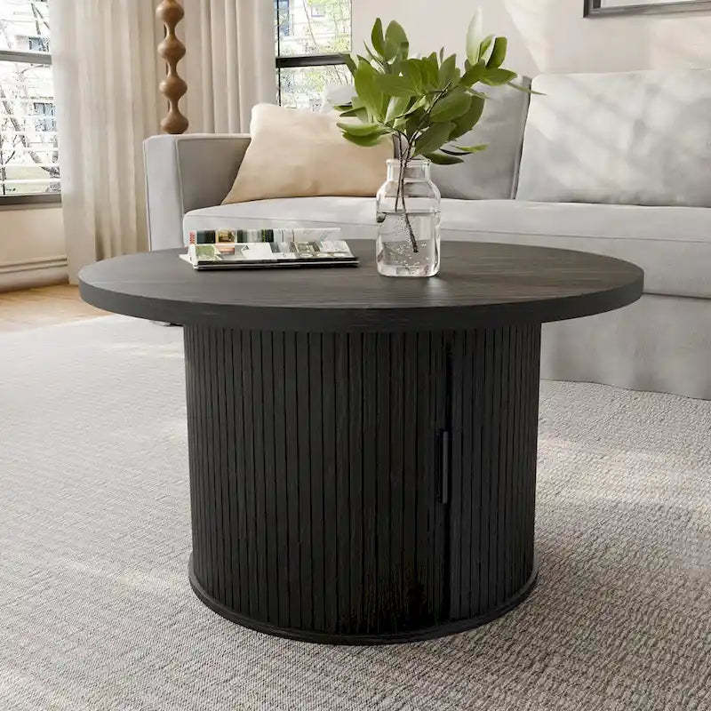 Table basse ronde Tambour Design avec étagère de rangement