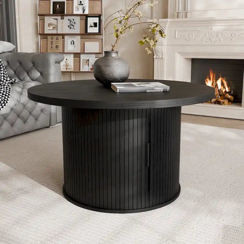 Table basse ronde Tambour Design avec étagère de rangement