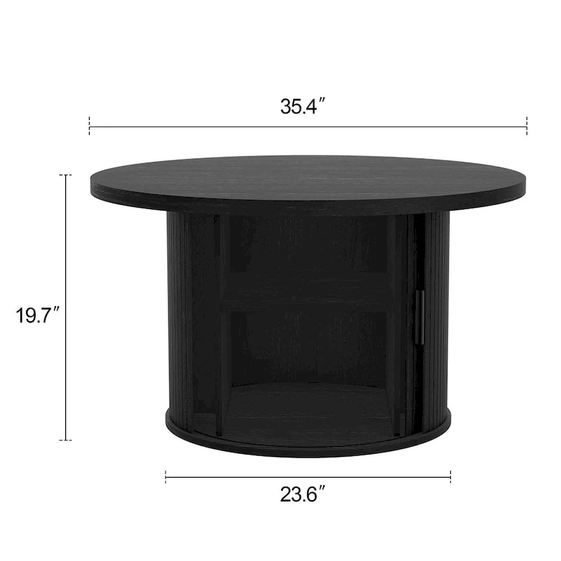Table basse ronde Tambour Design avec étagère de rangement