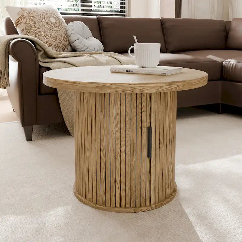 Table basse ronde Tambour Design avec étagère de rangement