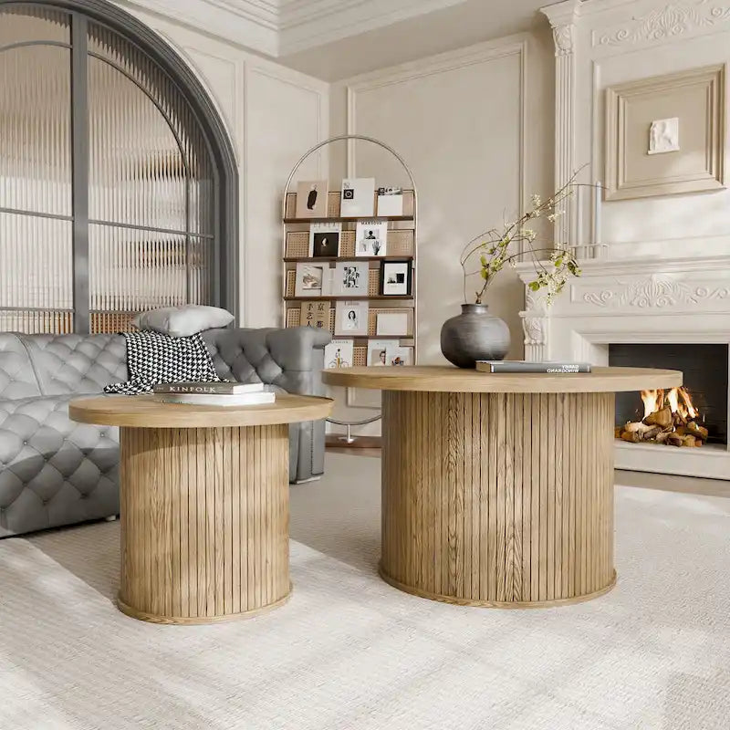 Table basse ronde Tambour Design avec étagère de rangement