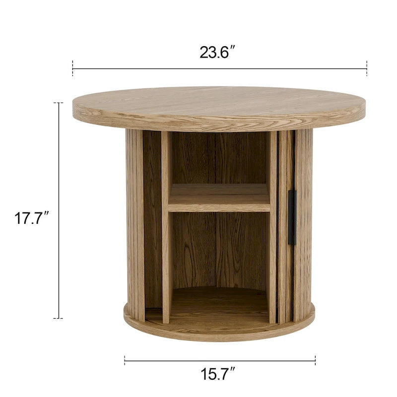 Table basse ronde Tambour Design avec étagère de rangement