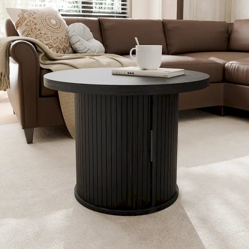 Table basse ronde Tambour Design avec étagère de rangement