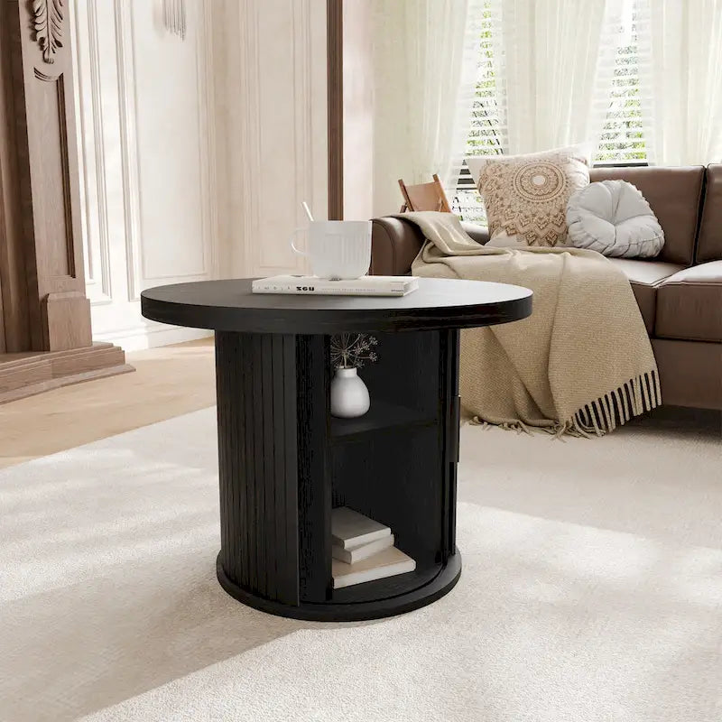 Table basse ronde Tambour Design avec étagère de rangement