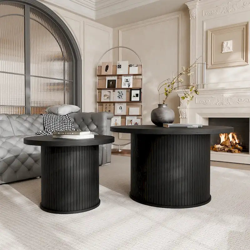 Table basse ronde Tambour Design avec étagère de rangement