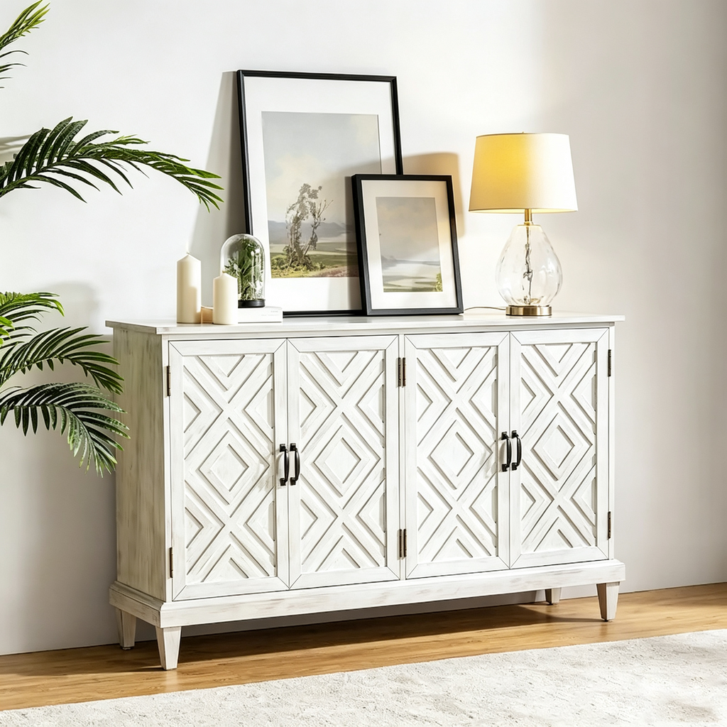 Buffet de rangement traditionnel vieilli avec étagères réglables
