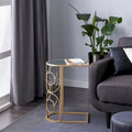 Table d'appoint géométrique en métal avec plateau en verre miroir – Or – 19L x 12P x 24H