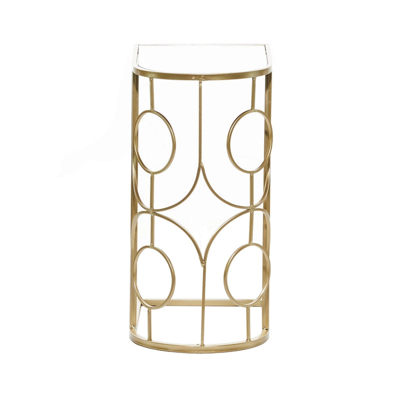Table d'appoint géométrique en métal avec plateau en verre miroir – Or – 19L x 12P x 24H