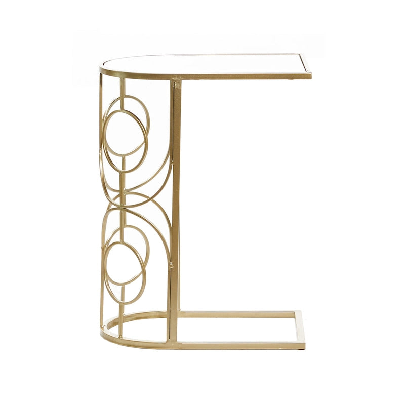 Table d'appoint géométrique en métal avec plateau en verre miroir – Or – 19L x 12P x 24H