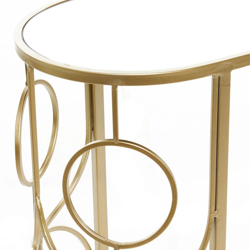 Table d'appoint géométrique en métal avec plateau en verre miroir – Or – 19L x 12P x 24H