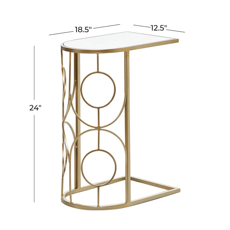 Table d'appoint géométrique en métal avec plateau en verre miroir – Or – 19L x 12P x 24H
