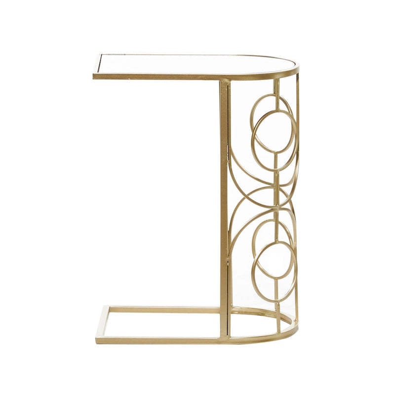 Table d'appoint géométrique en métal avec plateau en verre miroir – Or – 19L x 12P x 24H