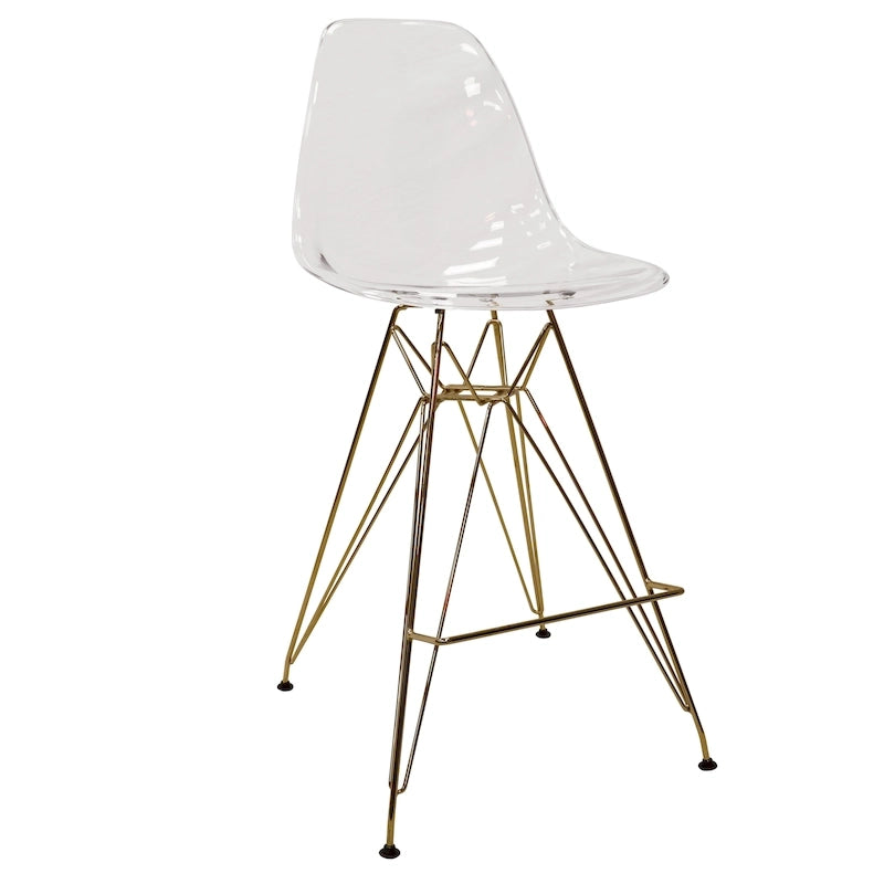 Tabouret de bar en acrylique avec base et repose-pieds chromés dorés