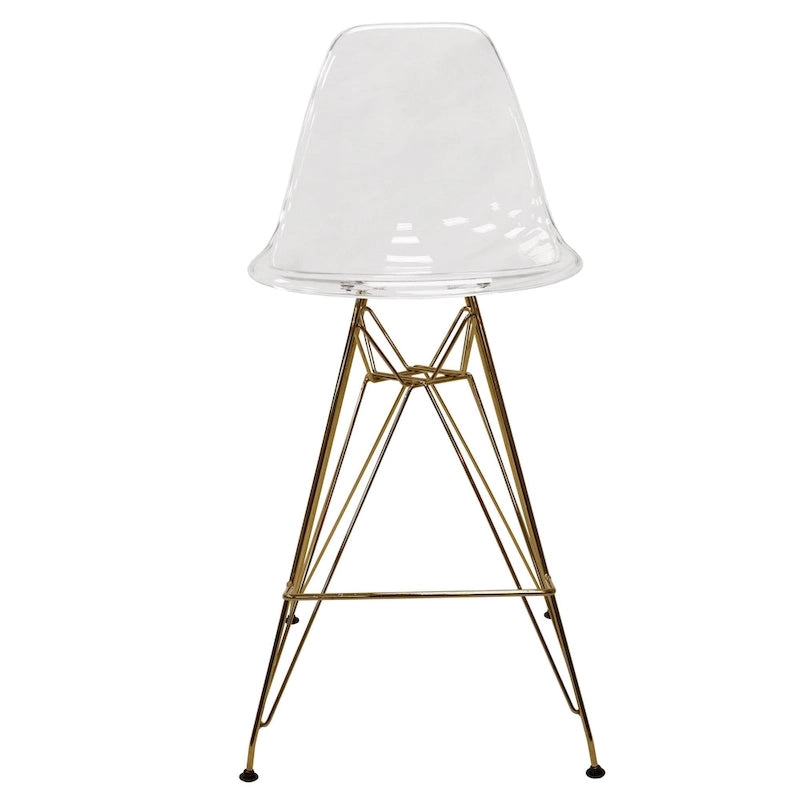 Tabouret de bar en acrylique avec base et repose-pieds chromés dorés