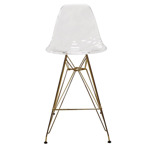 Tabouret de bar en acrylique avec base et repose-pieds chromés dorés