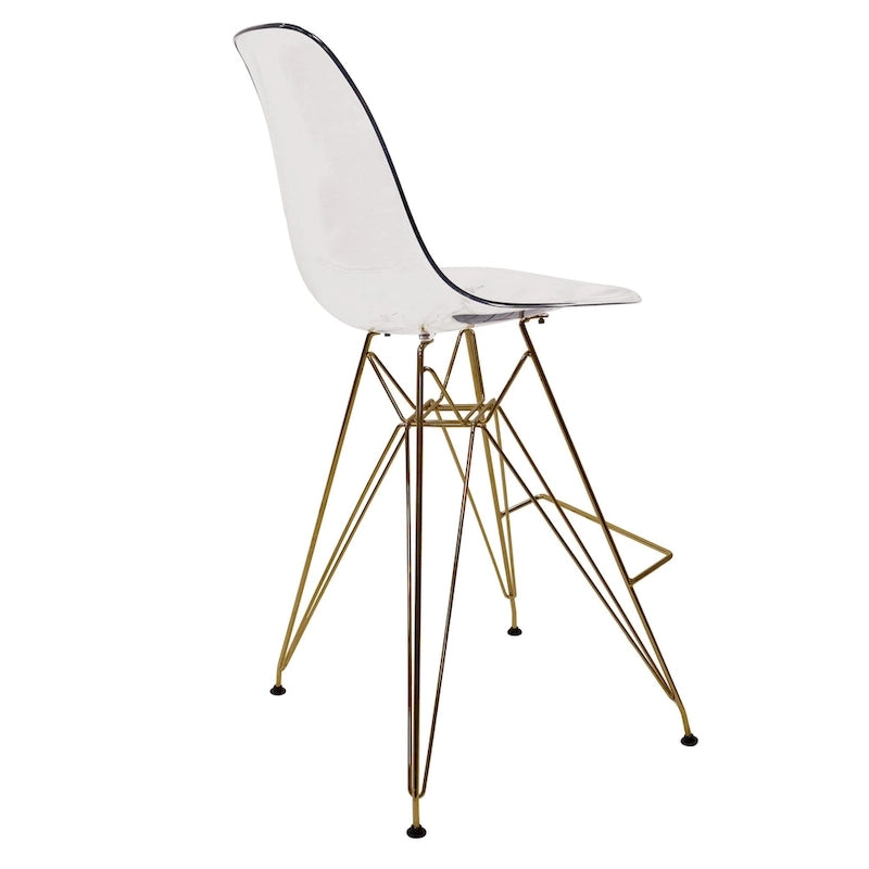 Tabouret de bar en acrylique avec base et repose-pieds chromés dorés