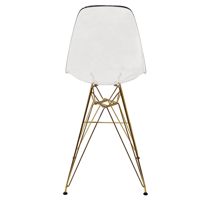 Tabouret de bar en acrylique avec base et repose-pieds chromés dorés