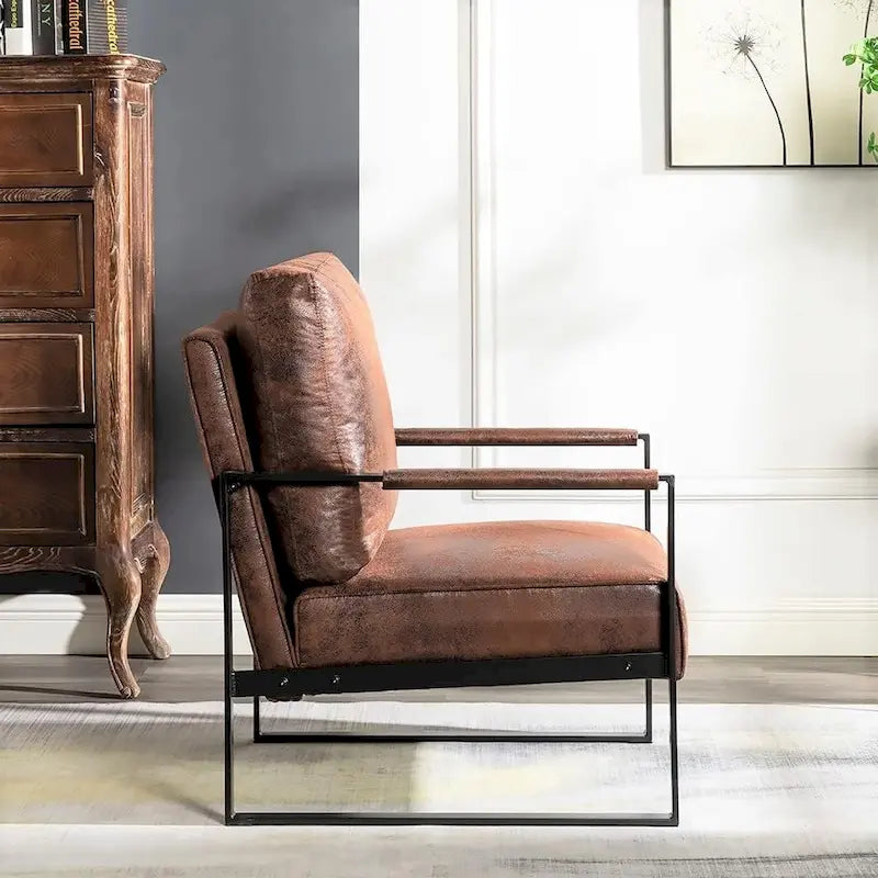 Chaise avec accoudoirs en métal, revêtement en PU/microfibre de 25,4