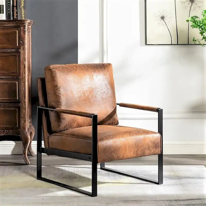 Chaise avec accoudoirs en métal, revêtement en PU/microfibre de 25,4