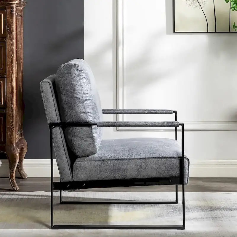 Chaise avec accoudoirs en métal, revêtement en PU/microfibre de 25,4