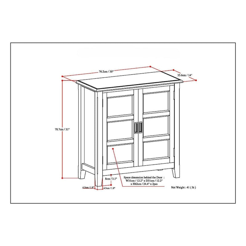 Meuble de rangement bas de transition en BOIS MASSIF de 30 pouces de large - 30 po l. x 14 po p. x 31 po h.