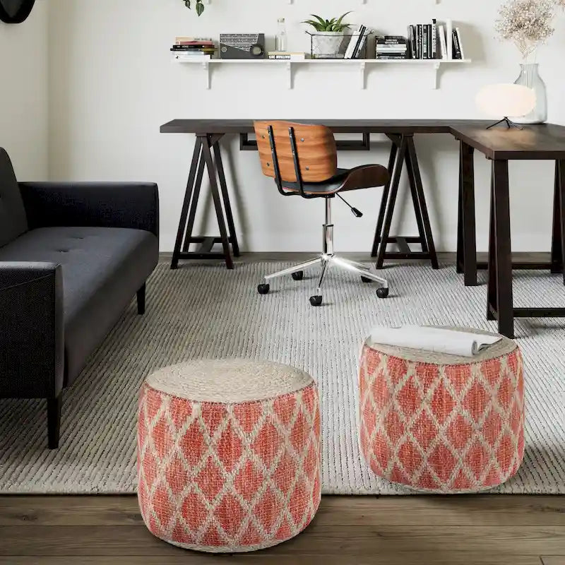Pouf rond, jute tressée naturelle