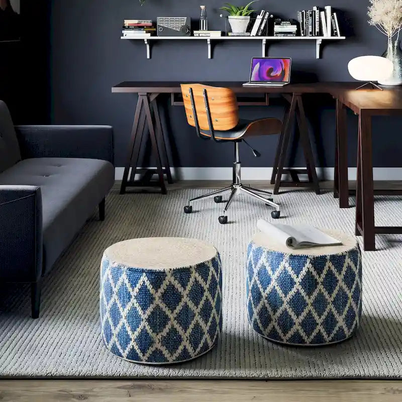 Pouf rond, jute tressée naturelle