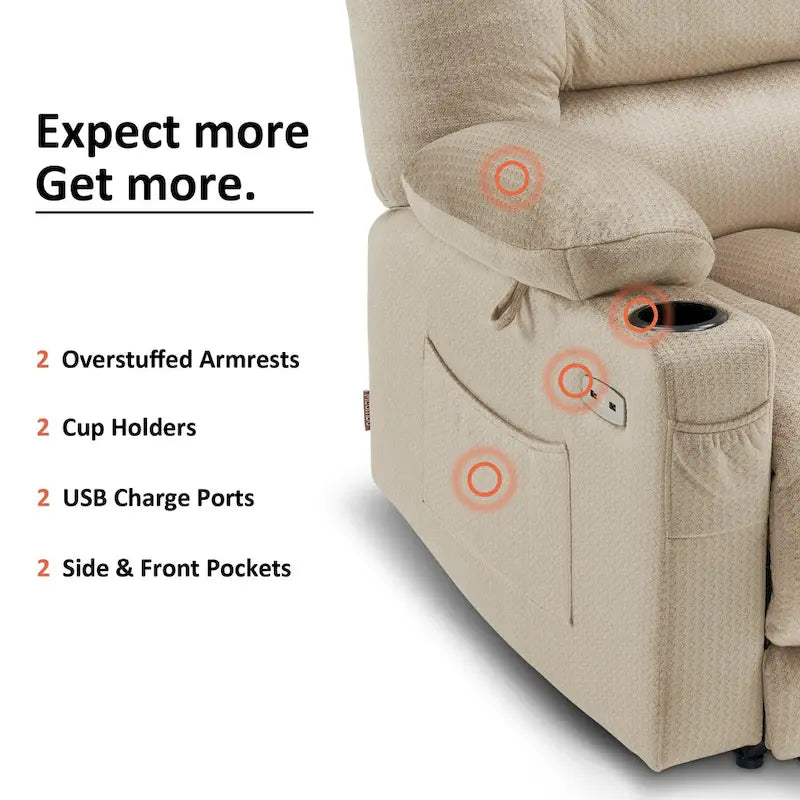 Fauteuil inclinable électrique avec fonctions de chauffage et de massage, Tissu 6079/PR670