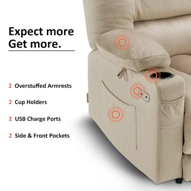 Fauteuil inclinable électrique avec fonctions de chauffage et de massage, Tissu 6079/PR670