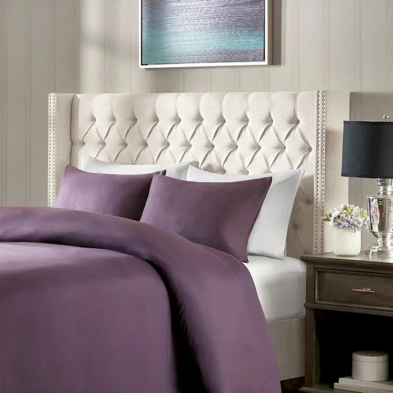 Madison Park Baldwin Upholstered Wingback Headboard with Button Tufting & Nailhead Trim