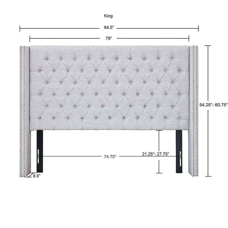 Tête de lit capitonnée à oreilles avec boutons touffetés et clous décoratifs