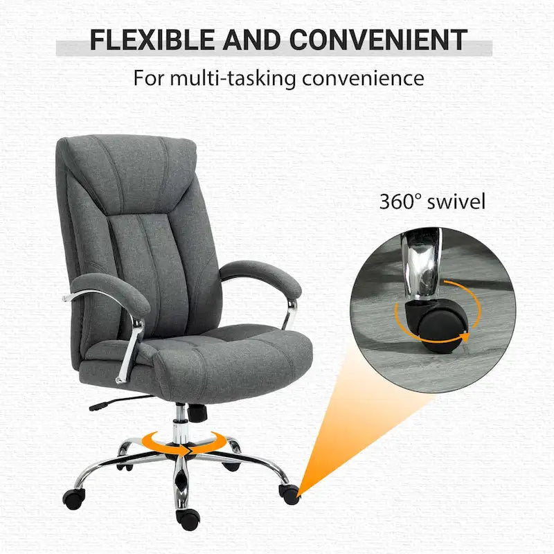 Chaise de bureau pivotante à dossier haut, ergonomique en tissu de lin, avec accoudoirs, réglable en hauteur.