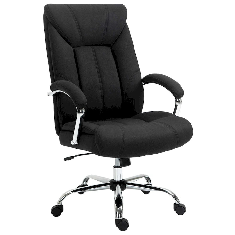 Chaise de bureau pivotante à dossier haut, ergonomique en tissu de lin, avec accoudoirs, réglable en hauteur.