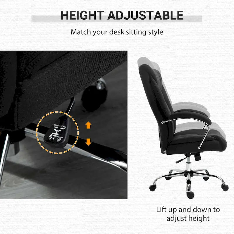Chaise de bureau pivotante à dossier haut, ergonomique en tissu de lin, avec accoudoirs, réglable en hauteur.