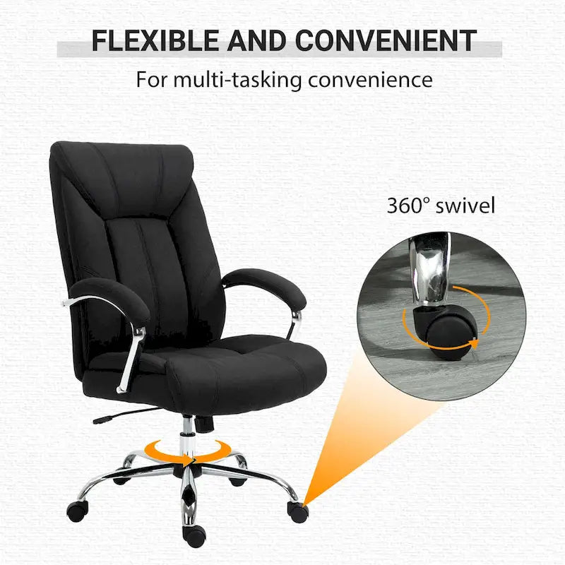 Chaise de bureau pivotante à dossier haut, ergonomique en tissu de lin, avec accoudoirs, réglable en hauteur.
