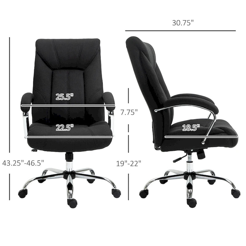 Chaise de bureau pivotante à dossier haut, ergonomique en tissu de lin, avec accoudoirs, réglable en hauteur.