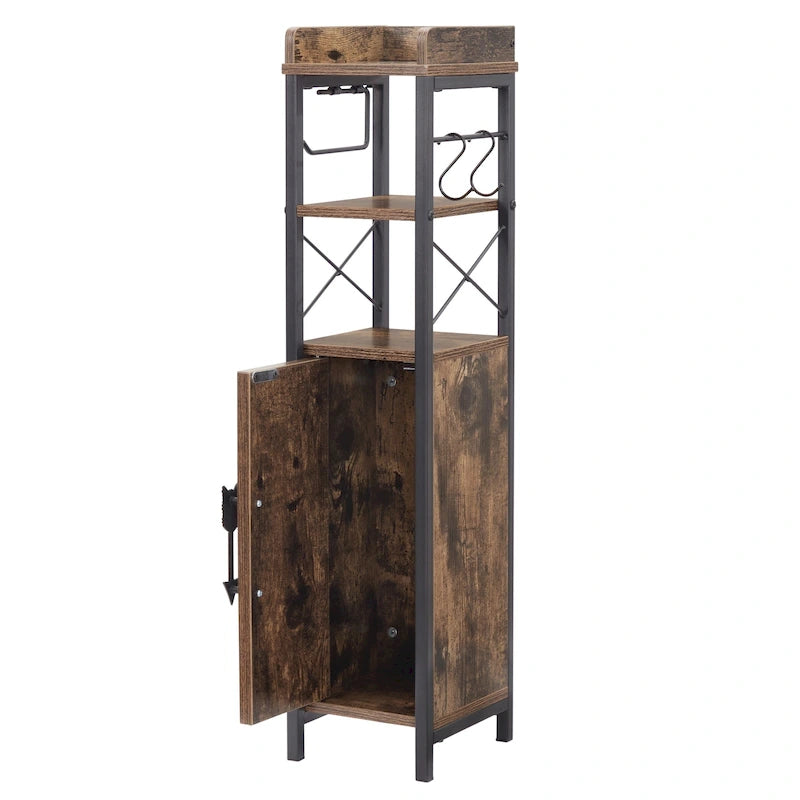 Meuble colonne de salle de bain en bois, Meuble de rangement de salle de bain compact à poser d'angle avec portes et étagères, Porte-rouleau de papier toilette