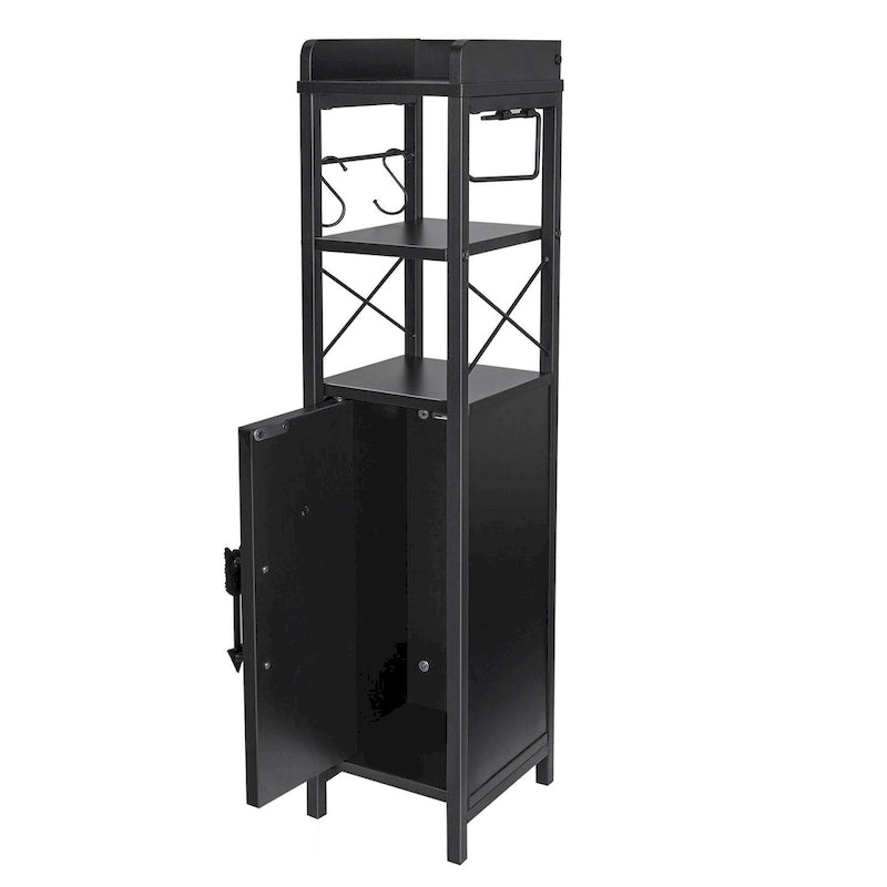 Meuble colonne de salle de bain en bois, Meuble de rangement de salle de bain compact à poser d'angle avec portes et étagères, Porte-rouleau de papier toilette