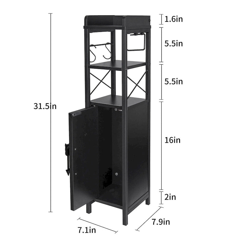 Meuble colonne de salle de bain en bois, Meuble de rangement de salle de bain compact à poser d'angle avec portes et étagères, Porte-rouleau de papier toilette