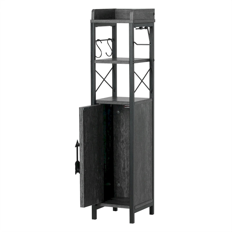 Meuble colonne de salle de bain en bois, Meuble de rangement de salle de bain compact à poser d'angle avec portes et étagères, Porte-rouleau de papier toilette