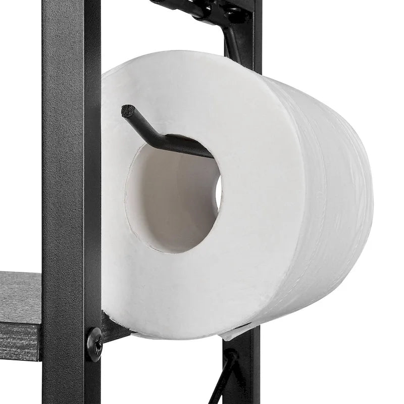 Meuble colonne de salle de bain en bois, Meuble de rangement de salle de bain compact à poser d'angle avec portes et étagères, Porte-rouleau de papier toilette