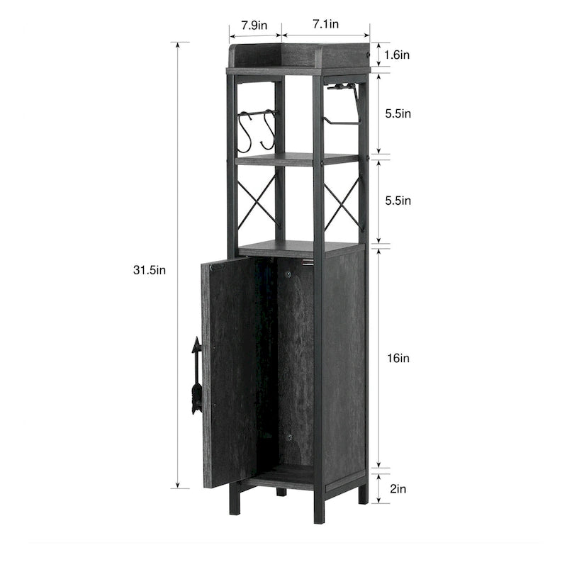 Meuble colonne de salle de bain en bois, Meuble de rangement de salle de bain compact à poser d'angle avec portes et étagères, Porte-rouleau de papier toilette