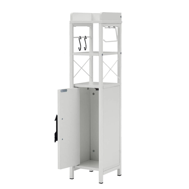 Meuble colonne de salle de bain en bois, Meuble de rangement de salle de bain compact à poser d'angle avec portes et étagères, Porte-rouleau de papier toilette