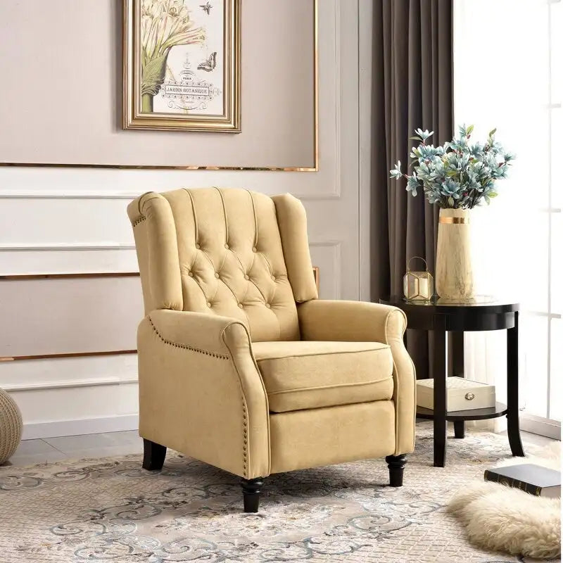 Fauteuil inclinable à dossier capitonné et pieds en bois