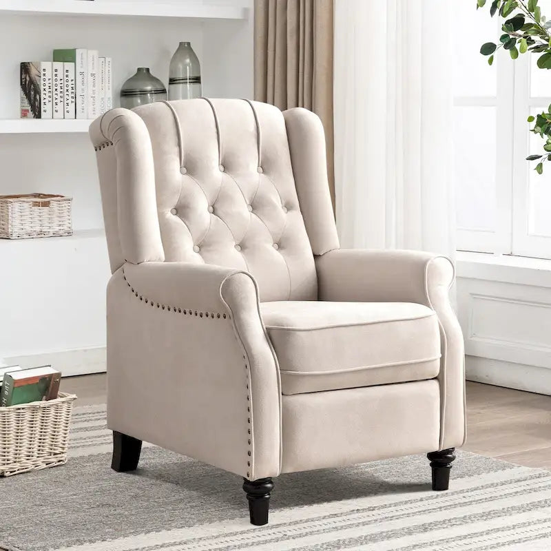 Fauteuil inclinable à dossier capitonné et pieds en bois